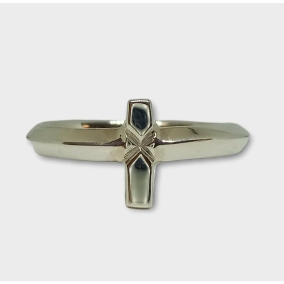 Sterling Silver Sideways Knife-Edge Cross Ring - Picture 1 of 5